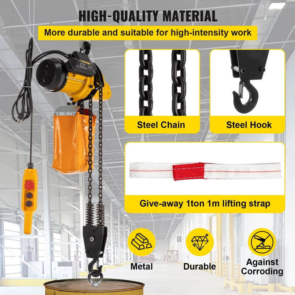 Lift Electric Hoist, 2200 lbs Electric Winch w/ 10ft Wired Remote Control, 110V Overhead Crane Garage Ceiling Pulley Winch of 10ft Lift Height, Used In Factories, Warehouses, Construction