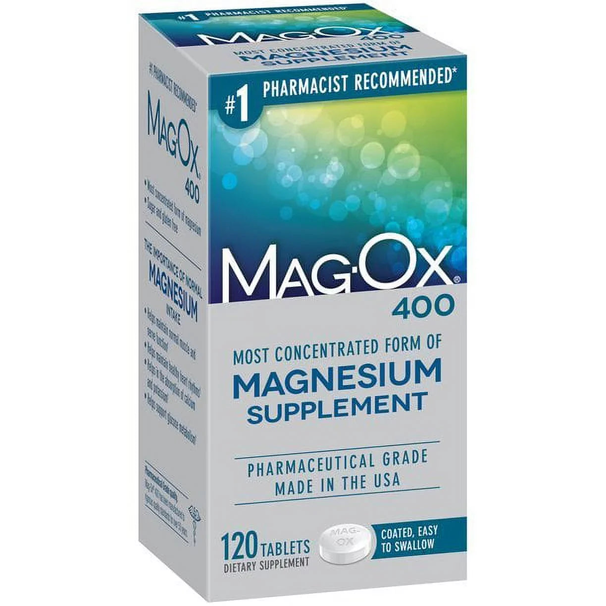 MagOx 400 Magnesium Oxide Dietary Supplement 120 Tablets Sugar and Gluten free Pack of 6