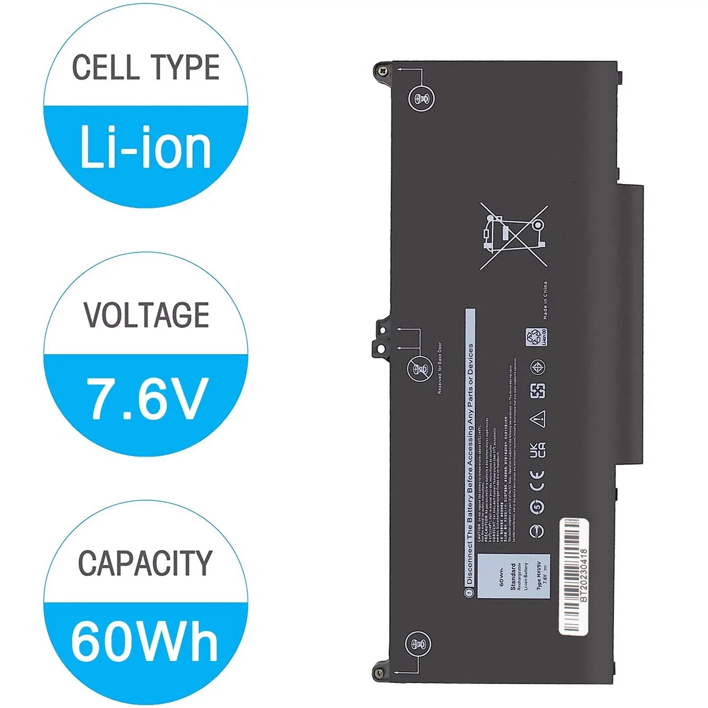 MXV9V 829MX Battery 60Wh for Dell Latitude 5300 E5300 5310 E5310 7300 E7300 7400 E7400, 5300 5310 2-in-1 Laptop P96G P96G001 P97G P97G001 P97G002 P99G P99G001 P100G P100G001 5VC2M 05VC2M 0829MX