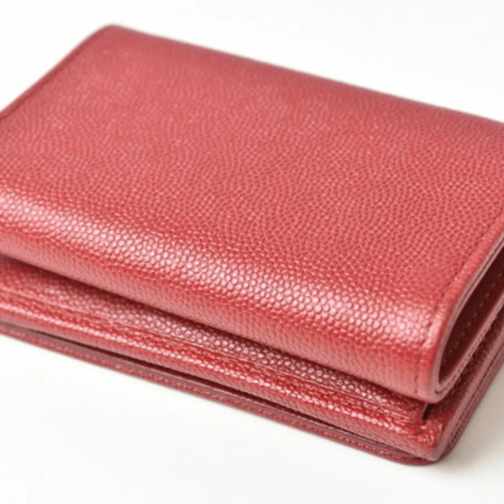 Pre-Owned Chanel wallet  here mark caviar skin dark red (Like New)