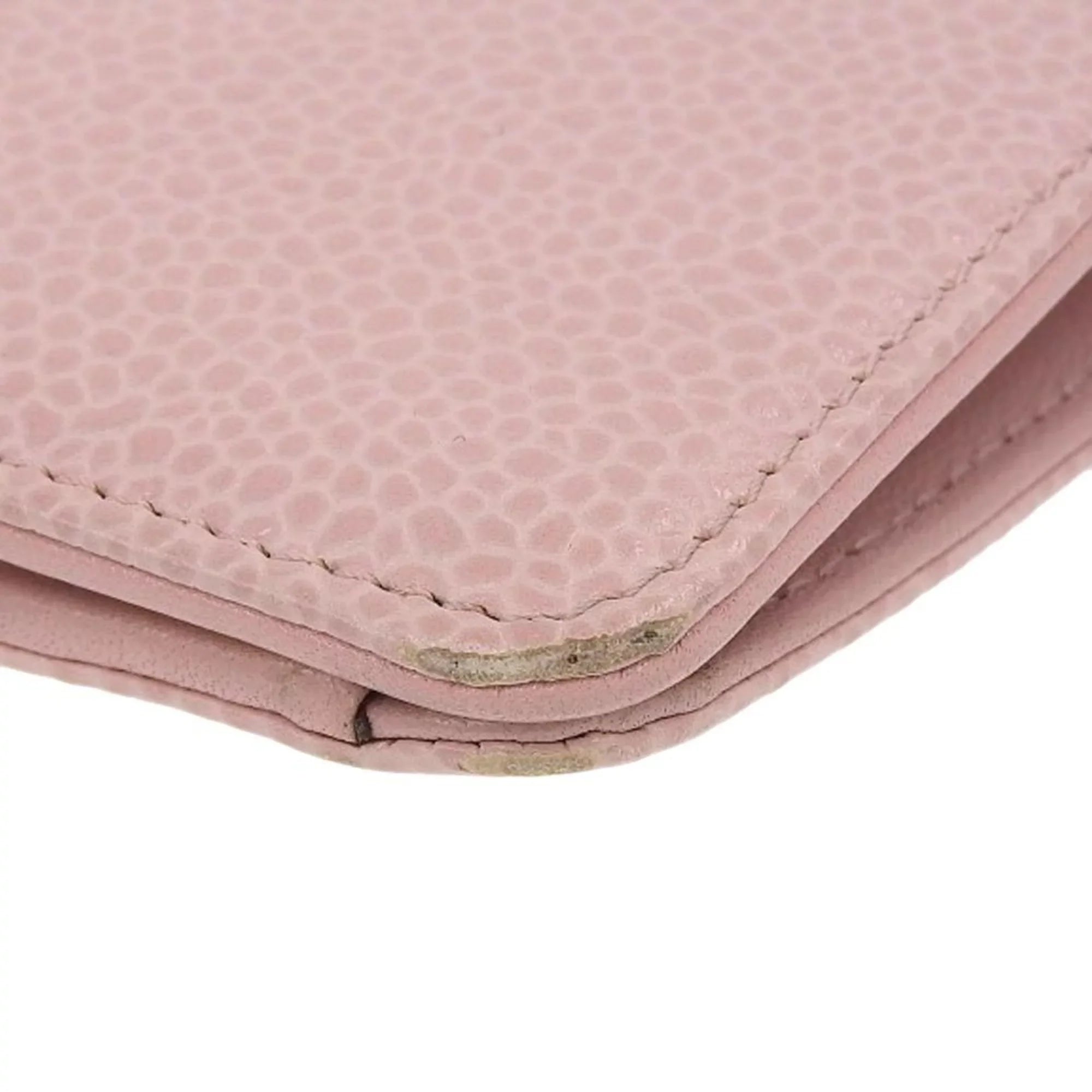 Pre-Owned Chanel  logo here mark bi-fold long wallet caviar skin pink A48651 16 series (Good)