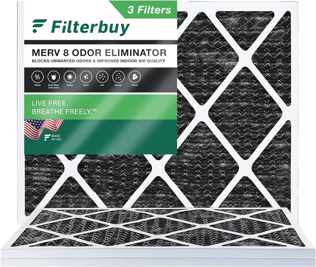 Filterbuy 14x20x1  8 Odor Eliminator Pleated   Furnace Air Filters with Activated Carbon (3-Pack)