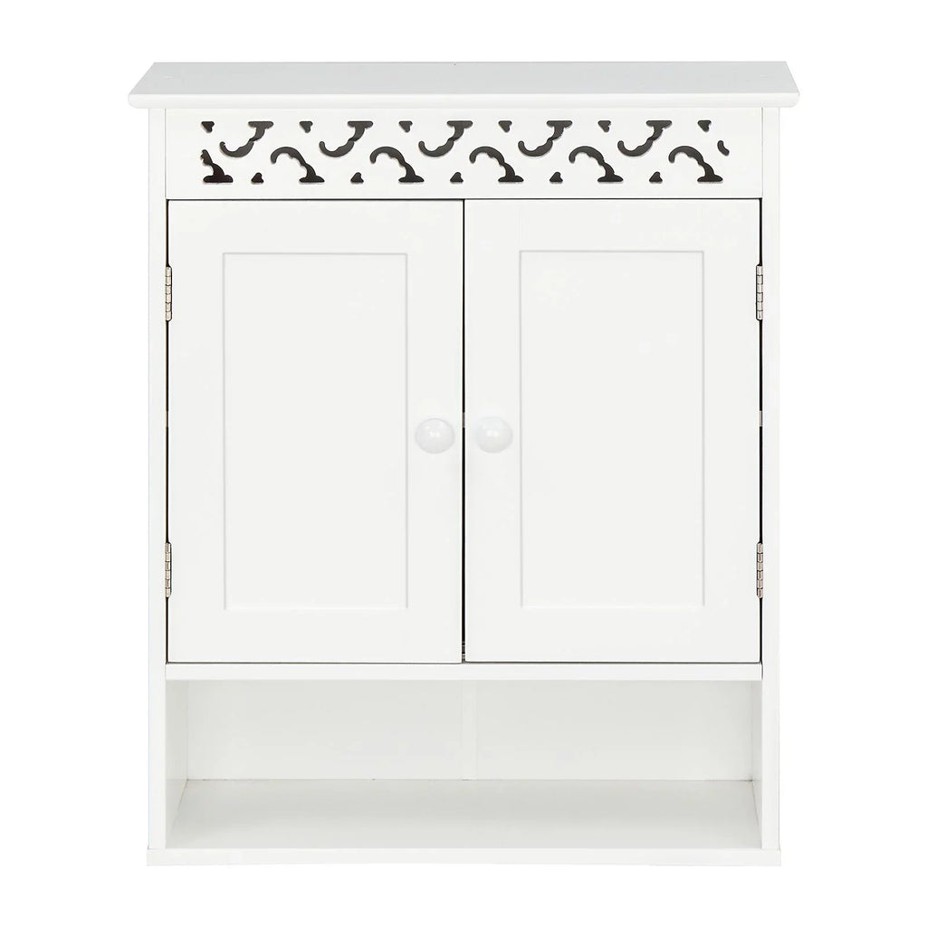 UBesGoo Wall Mounted Medicine Cabinet, Bathroom Storage Cabinet with Double Doors and Open Shelf for Kitchen Home Hotel, White