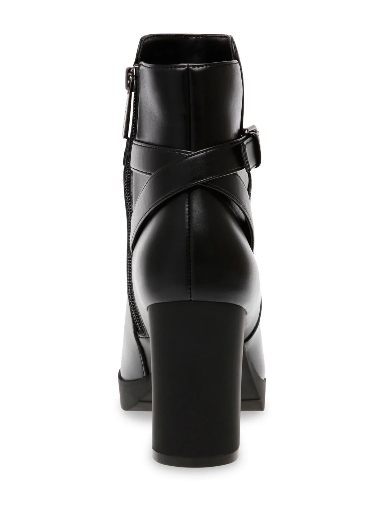 Womens Black Buckle Accent Cushioned Heidi Round Toe Block Heel Zip-Up Dress Booties 6 M