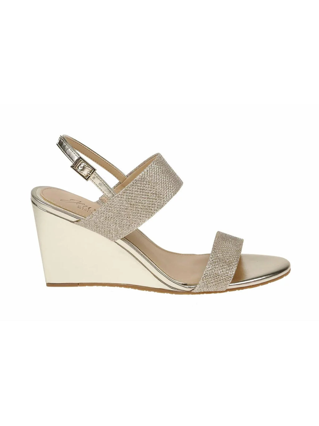 Jewel Badgley Mischka Womens Nisa Glitter Metallic Wedge Sandals