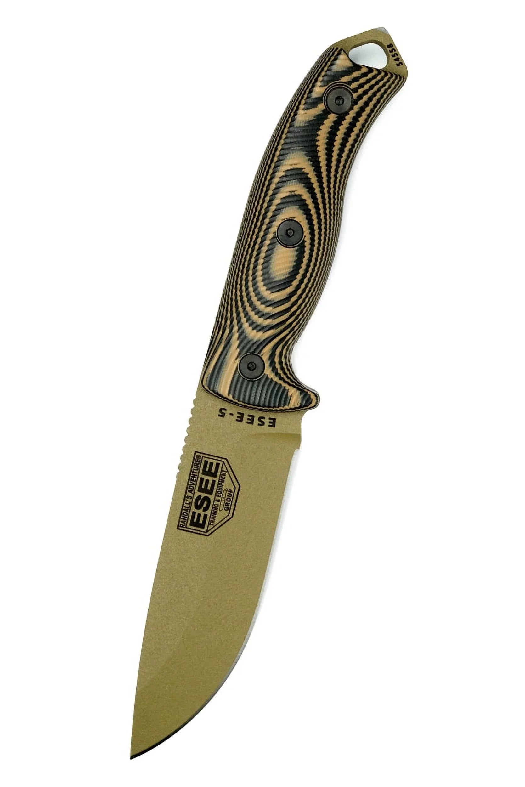 5PDE-005 Fixed Blade Knife Dark Earth 1095 Carbon Steel & Brown/Black G10 Knives