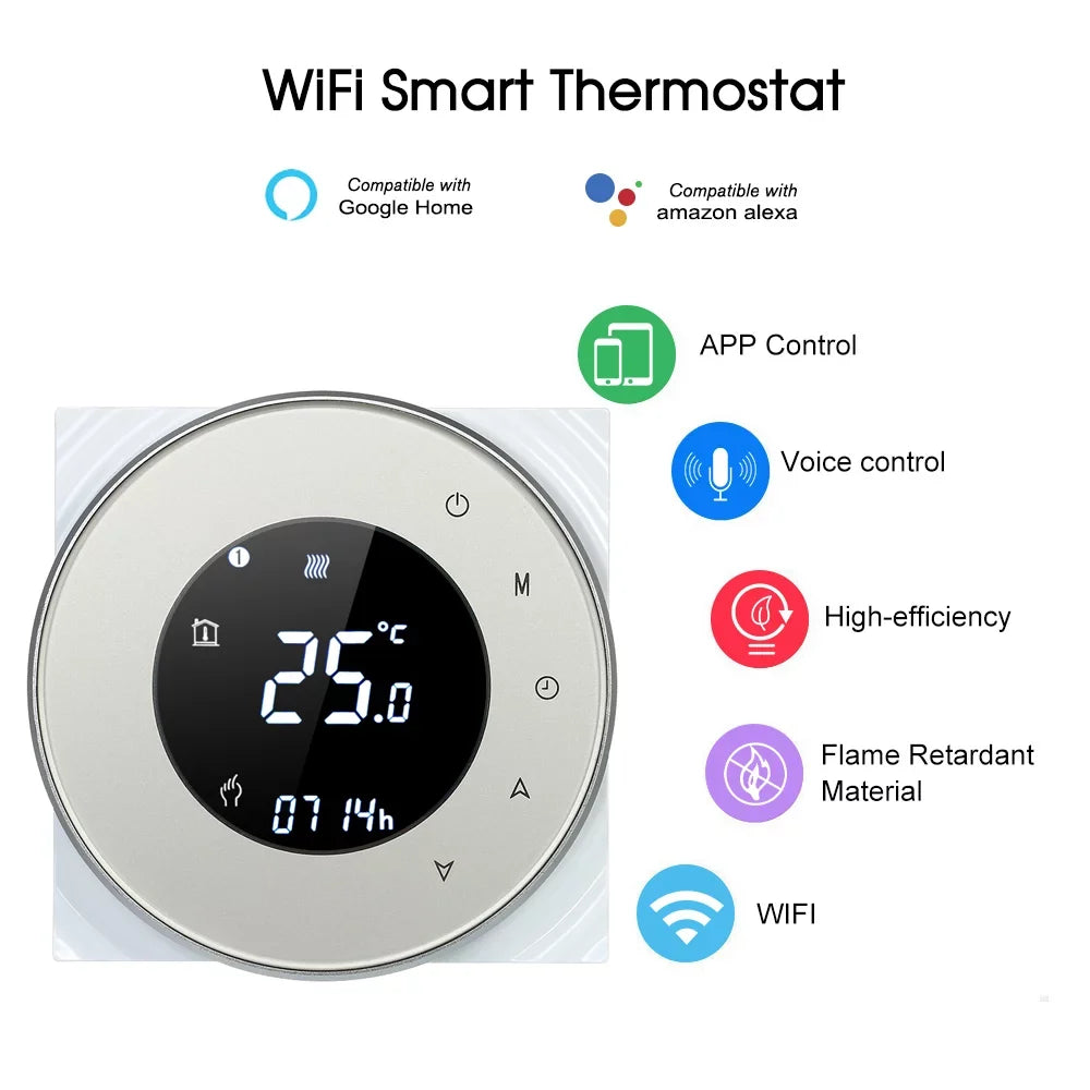 Programmable Gas Boiler Heating Dry Controller Touchscreen  with Backlight Voice Control Compatible with Echo/ HomeIFTTT
