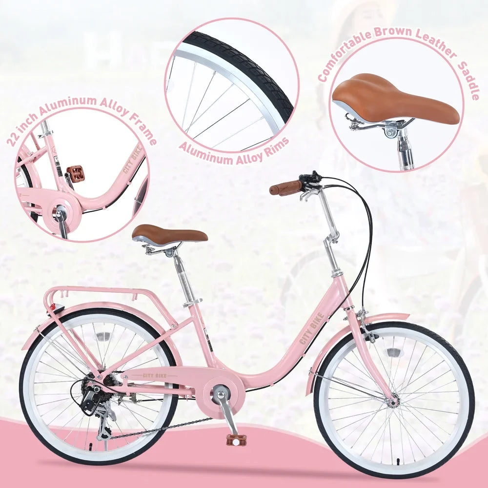 Yone jx je Kids Bike 22 Inch Bicycle for Girls Ages 8+Years, Aluminium Alloy Frame,7-speed Shifter and derailleur,Pink