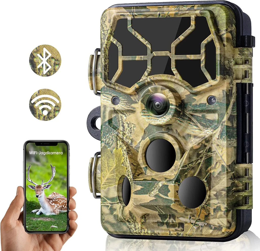 WiFi Trail Camera 30MP 1296P Bluetooth Hunting Game Camera with Infrared Night Vision Motion Activated Trail Camera with IP66 Waterproof for Wildlife Monitoring