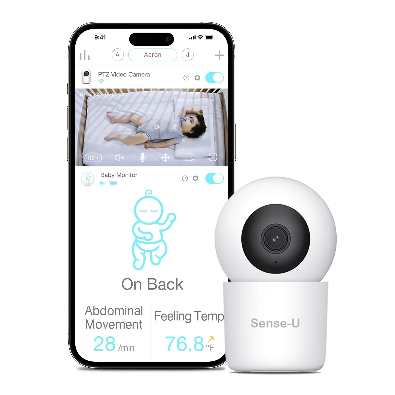 Sense-U Smart 2K Video Baby Monitor(& Eligible) with No Monthly Fee, Pan-Tilt-Zoom, Person/Baby Crying Sound/Motion Detection, 2-Way Talk, Night Vision, Background Audio, Activity Zone