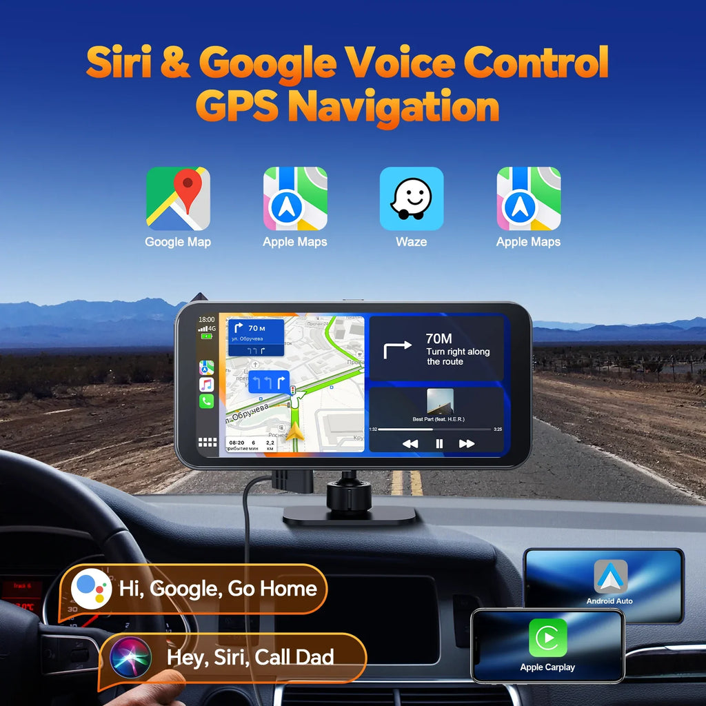 6.25" Portable Apple Carplay Android Auto Screen with 4K Ultra  Dash Cam, Wireless Car Play for  Navigation, Bluetooth Car Stereo, Backup Camera Park Assist, Mirror Link Car Radio Receiver