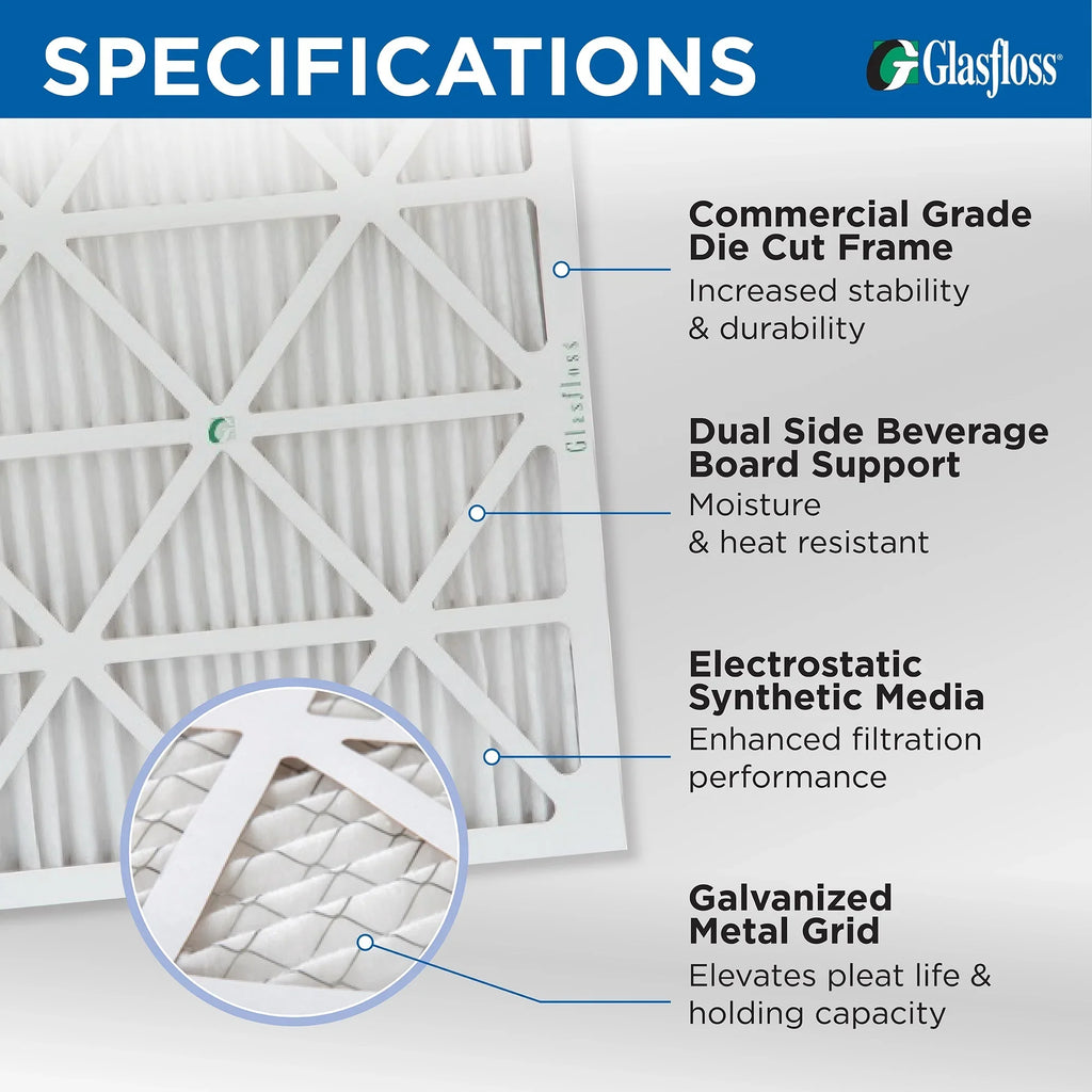 14x14x1  13 Pleated  Furnace Air Filters by Glasfloss Industries. 6 Pack