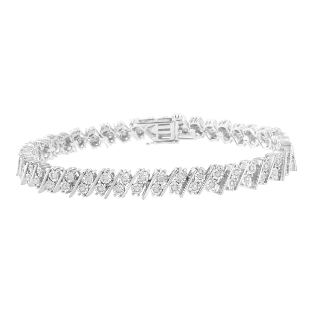 .925 Sterling Silver 1 cttw Double Row Miracle Set Diamond Link Bracelet (I-J, I3) - 7.25"