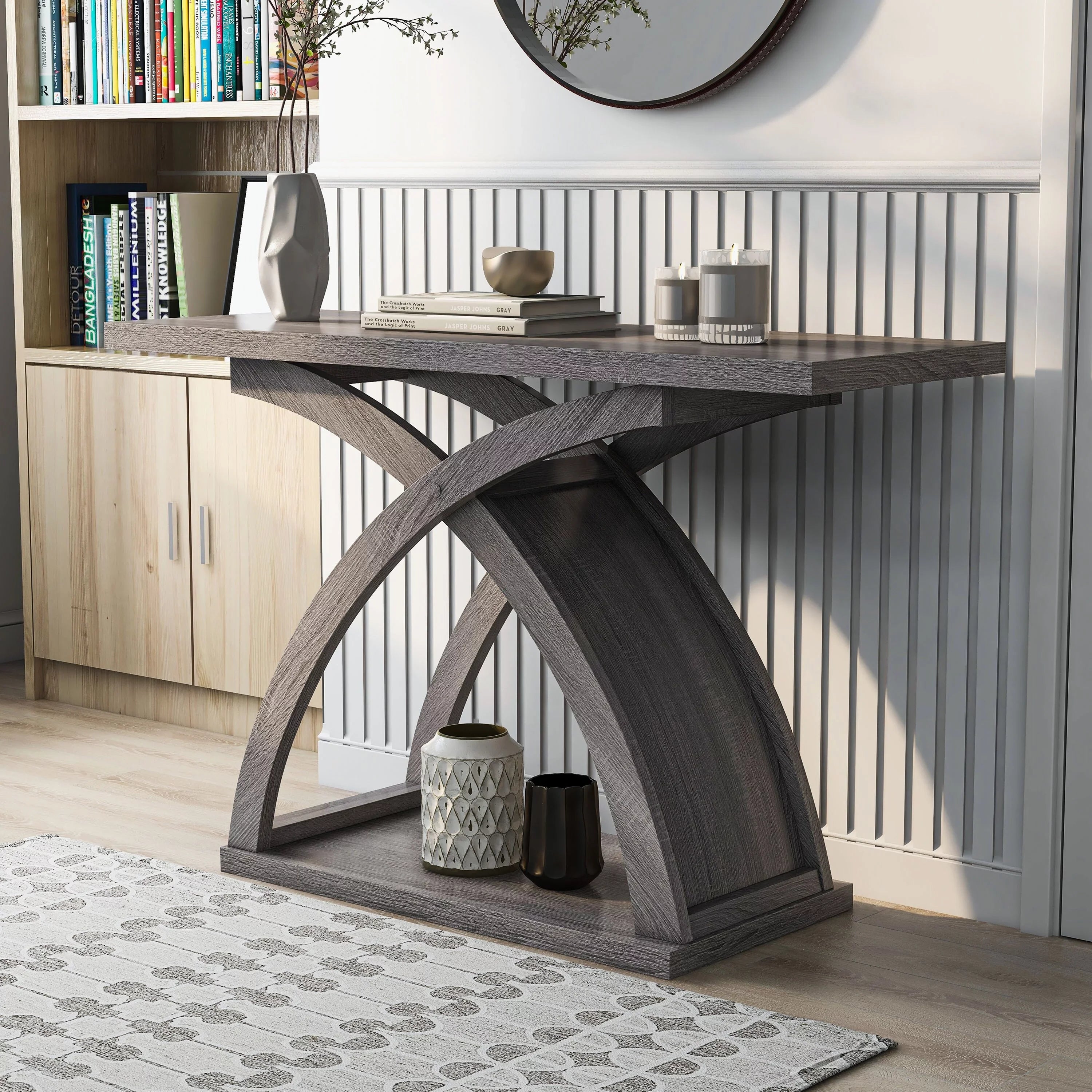 Denhour   Transitional Distressed Grey 47-inch 1-Shelf Sofa Table by