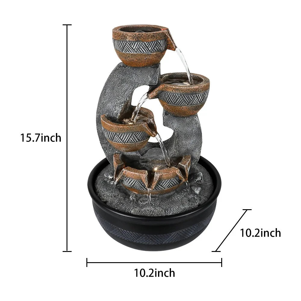 Willwolfer 3-tier Zen Tabletop Water Fountain Decor Indoor Office Desk Fengshui Waterfall