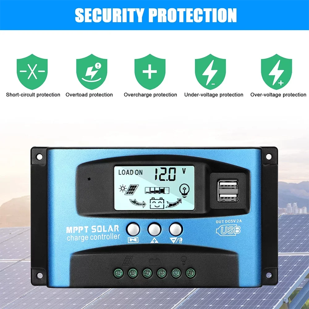 30A  Solar Charger Controller, Solar Panel Regulator Charge Controller, High Charging Efficiency, Dual ,  Control, Build-in Timer(Blue)