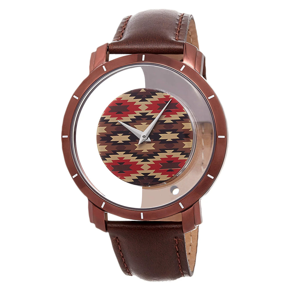 Men's Swiss Quartz Retro Style Transparent Dial Leather Brown Strap Watch