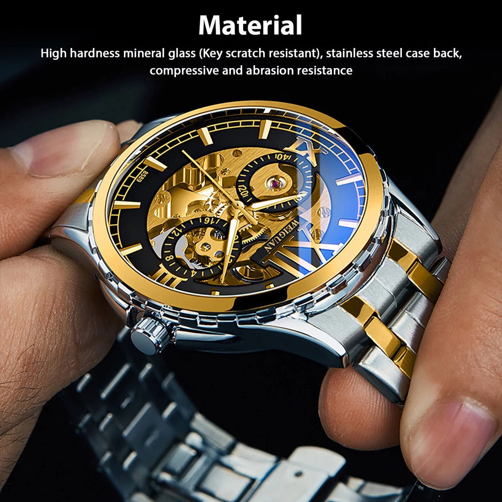 Men's Automatic Mechanical Stainless Steel Watch Luxury Business Hollow Skeleton