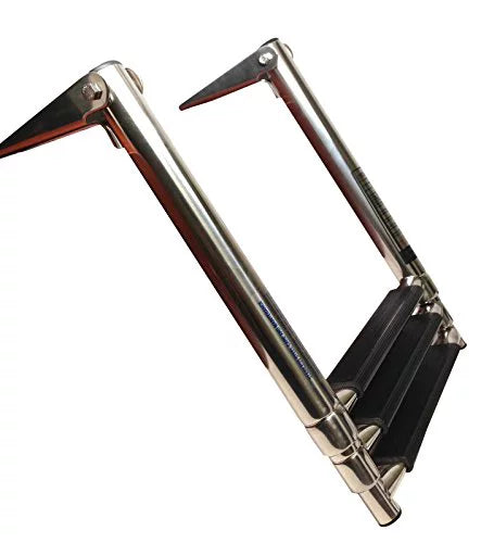 Pactrade Marine Boat Stainless Steel 3 Steps Telescopic Folding Ladder with Rubber Foot Grips