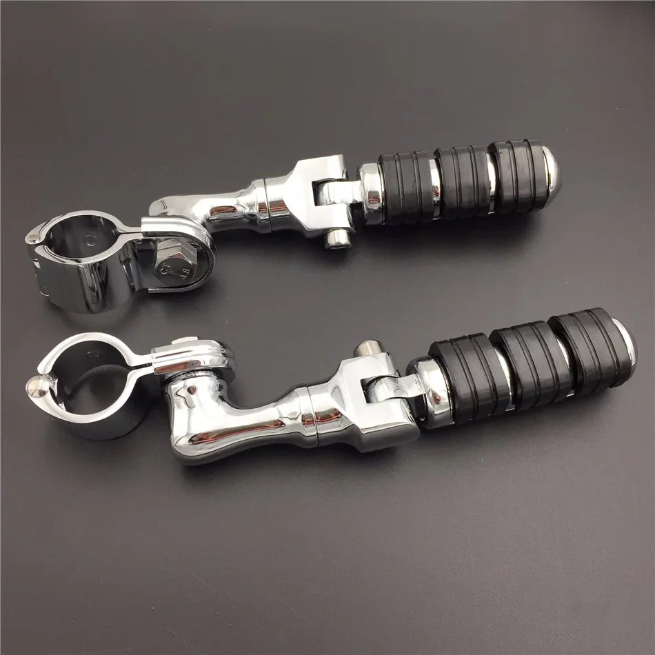 '- Chrome Regular Footrest Foot Pegs with 1 1/4" Short Angled Adjustable Clamps For Harley Davidson Sportster 883  1200/Triumph Rocket/Kawasaki Vulcan VN400 VN900