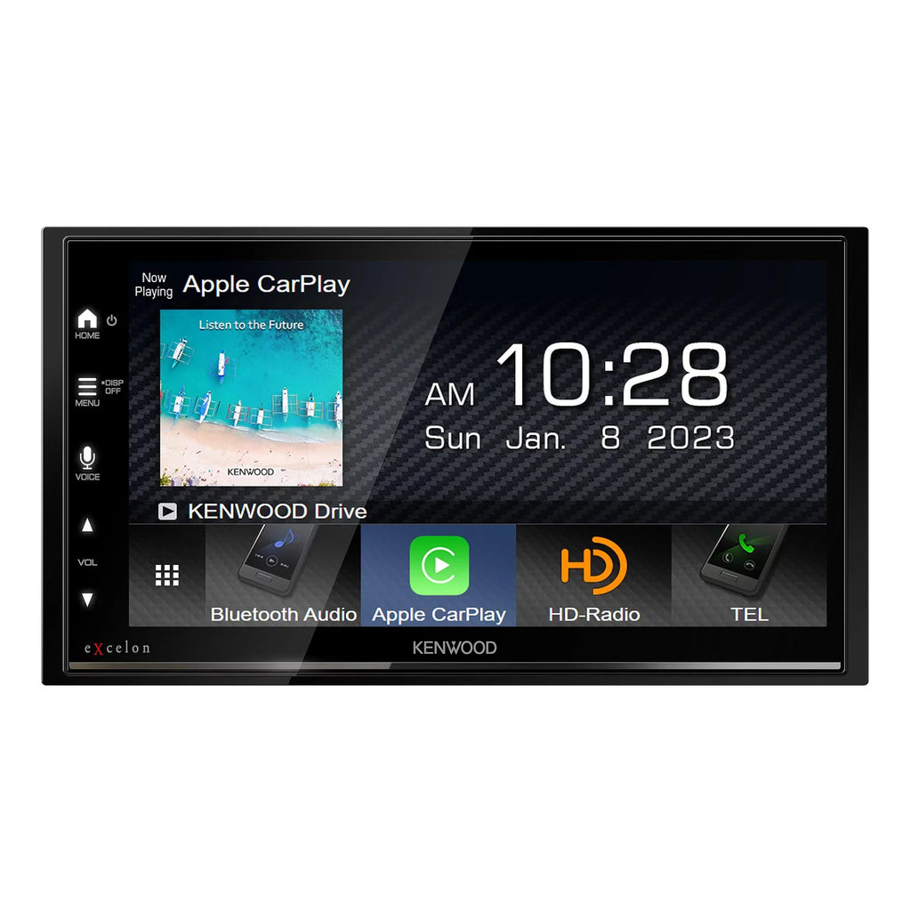 Kenwood DMX709S MultiMedia Receiver with -320LP Multi-Angle Rear View Camera with License Plate Mounting