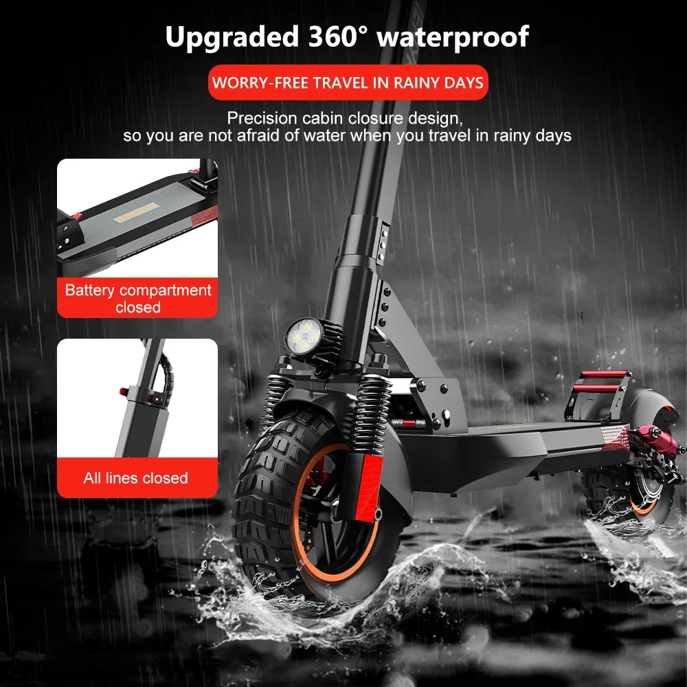 iENYRID Commuter E-Scooter Adult Electric Scooter with Seat,  Folding Adult Electric Skateboard up to 330lbs and 28 Miles Long Range, 10 inch Off Road Tires 600W(Peak 800W)