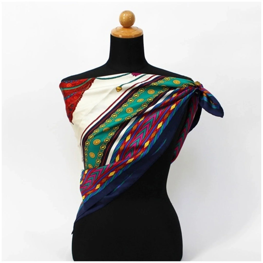 Pre-Owned Celine Silk Scarf Muffler White x Navy  | Ladies (Good)