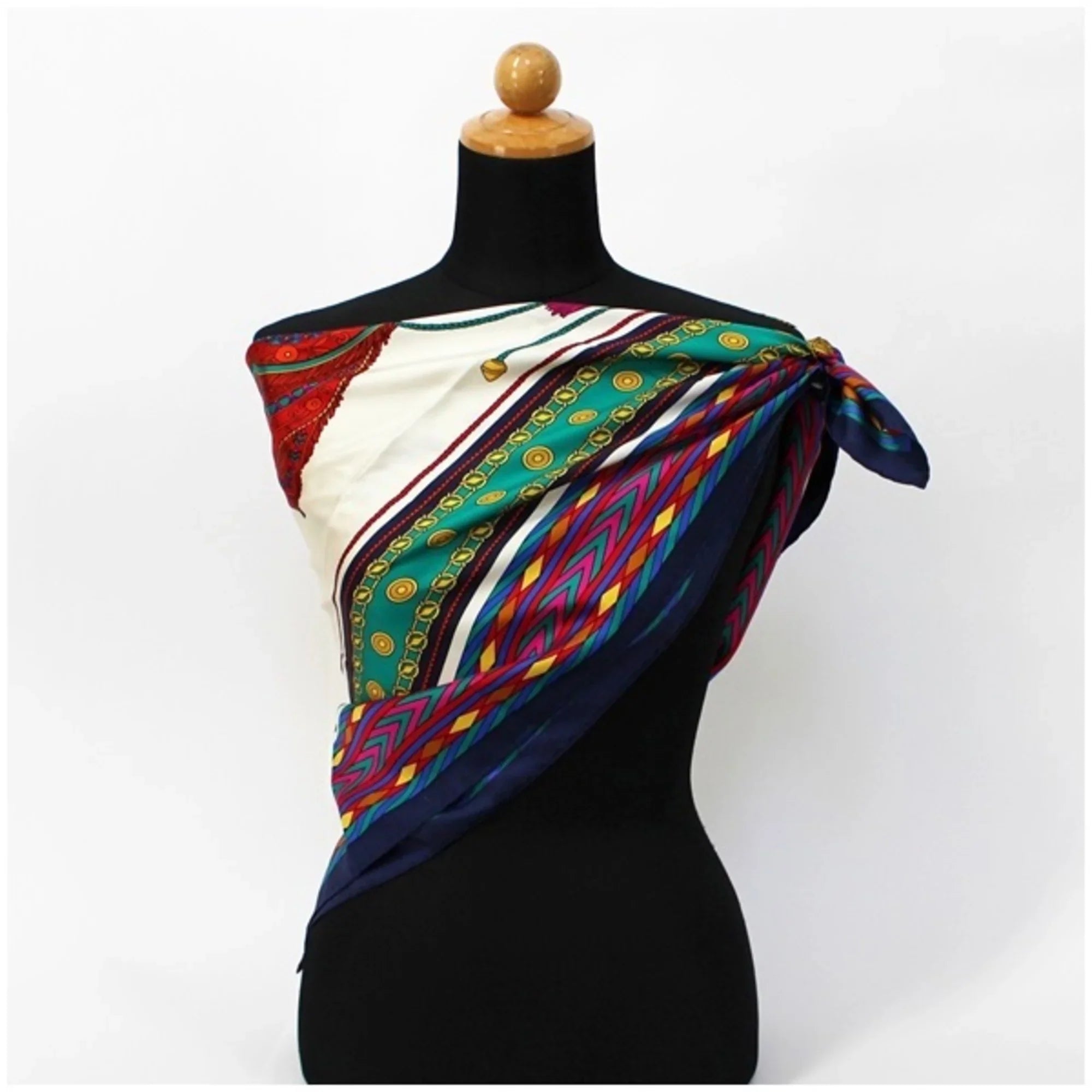 Pre-Owned Celine Silk Scarf Muffler White x Navy  | Ladies (Good)