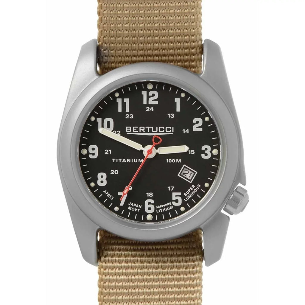 Mens A-2T Original Classic Analog Titanium Watch - Beige Nylon Strap - Black Dial - 12724