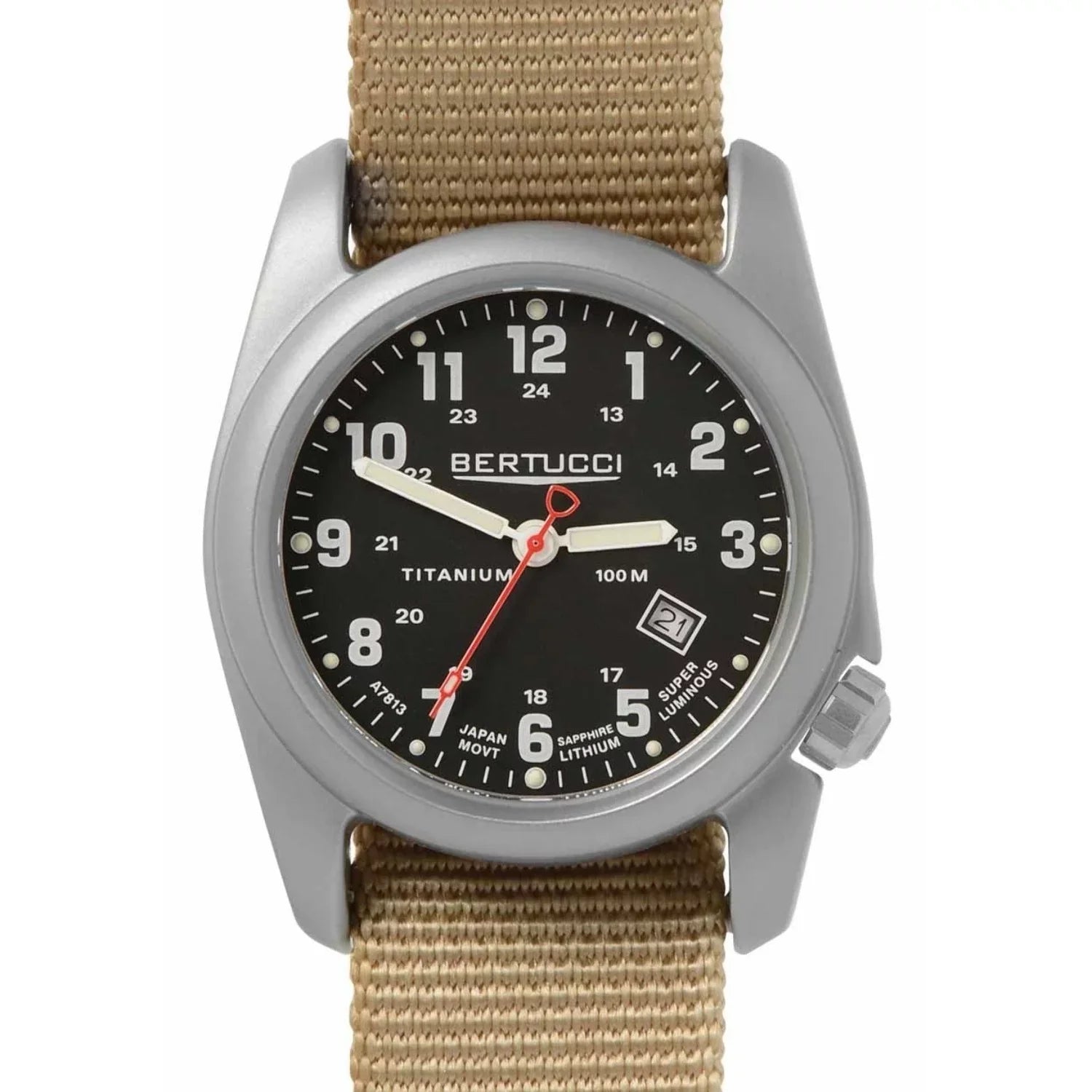Mens A-2T Original Classic Analog Titanium Watch - Beige Nylon Strap - Black Dial - 12724