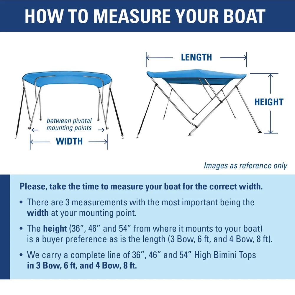 New Pontoon Bimini Top Boat Cover 4 Bow 54" H 67" - 72" W 8 ft Long Navy Blue