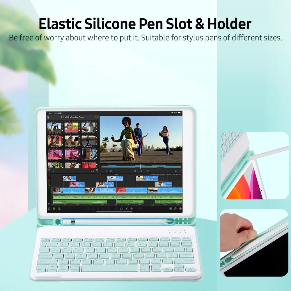 Detachable  Keyboard Case with Elastic Pen Slot Compatible with iPad Pro 10.5/ Air3 10.5 2019/ iPad 10.2 2020 Green