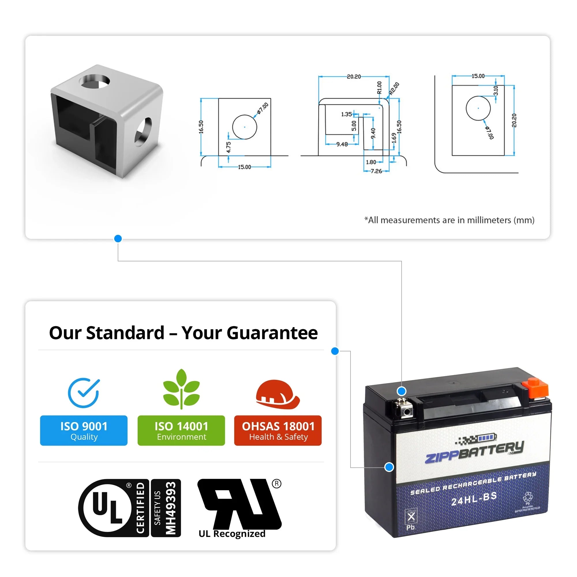 Zipp Battery YTX24HL- (24HL- 12 Volt,21 Ah, 260 ) Motorcycle Battery for Kawasaki 1200cc Zg1200 Voyager Xii 1995