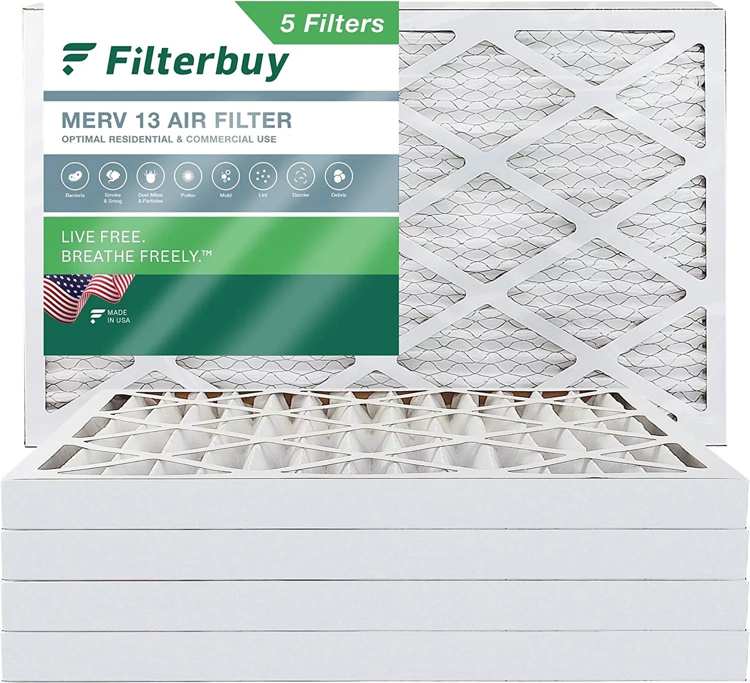 Filterbuy 16x36x2  13 Pleated   Furnace Air Filters (5-Pack)