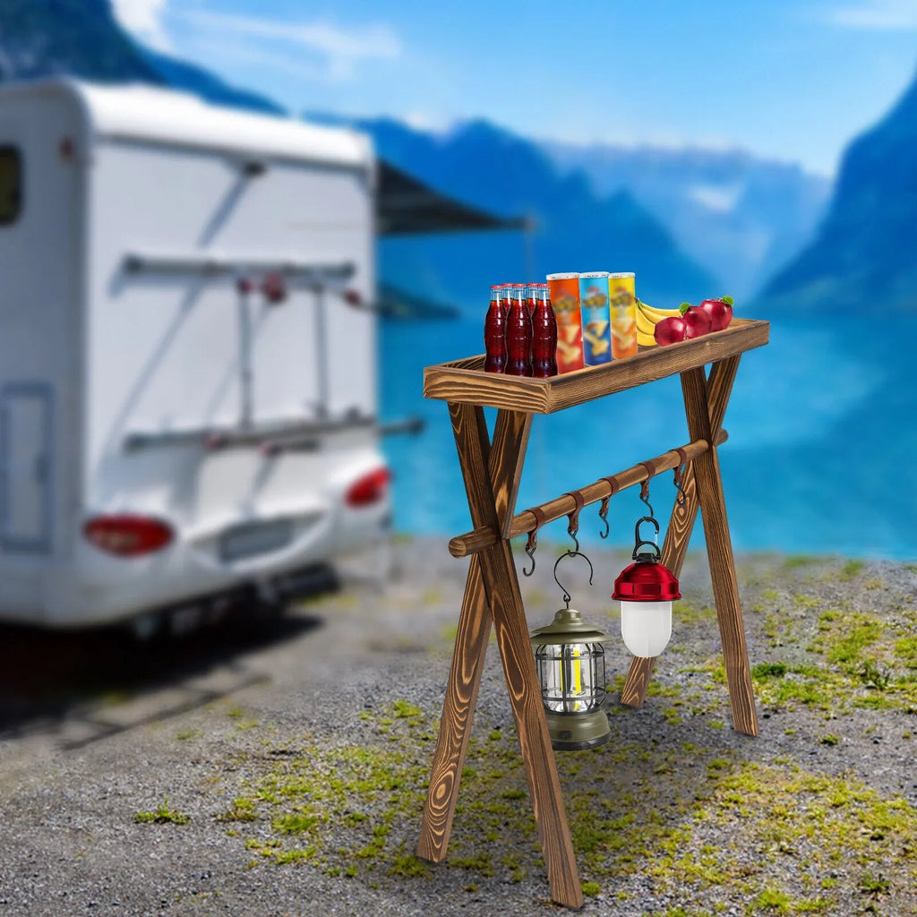 Miumaeov Wooden Portable Picnic Rack Outdoor Grill Rack Storage Table Shelf for Picnic, Camping,