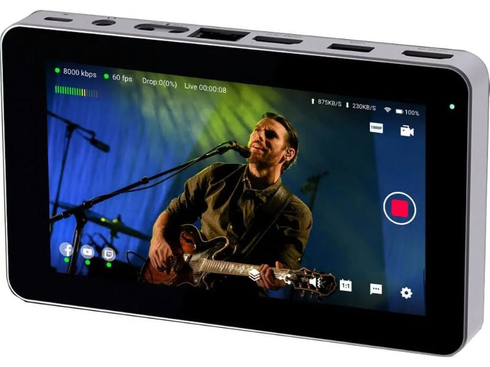 YoloBox Mini Ultra-Portable All-in-One Smart Live Streaming Encoder/Monitor Bundle with 128GB Extreme  Memory Card and Pearstone 6'  Cable