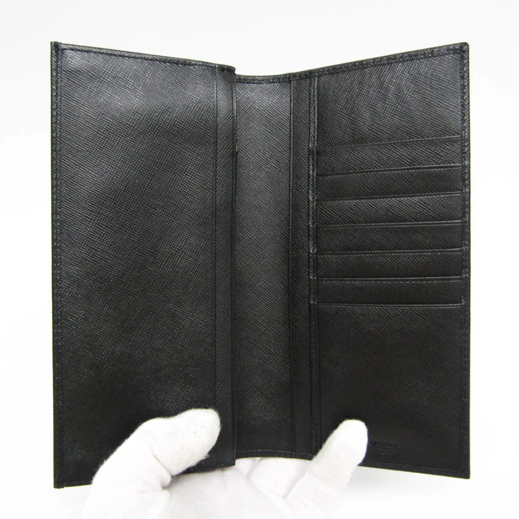 Pre-Owned Prada Saffiano 2M0836 Men's Leather Long Wallet (bi-fold) Black (Good)