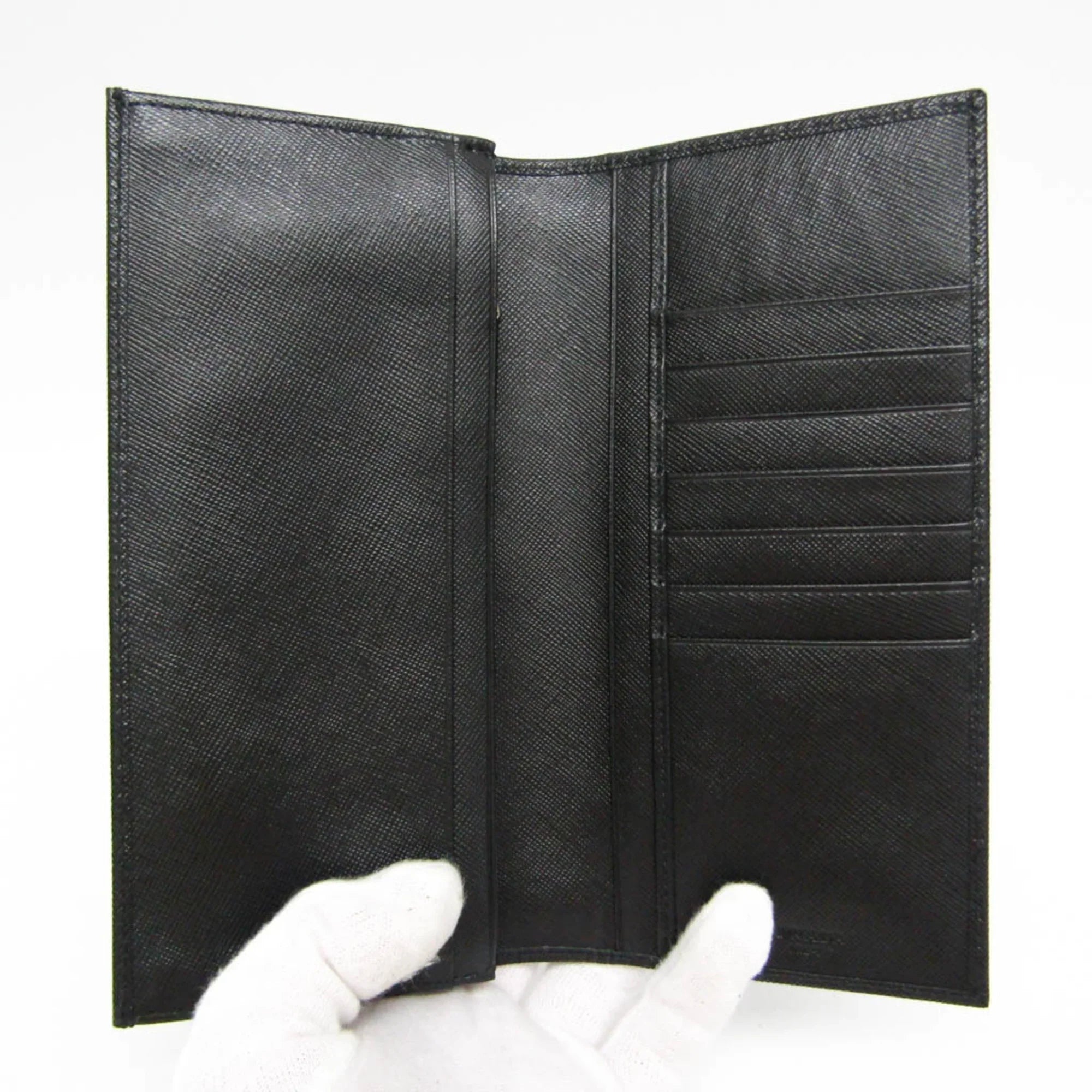 Pre-Owned Prada Saffiano 2M0836 Men's Leather Long Wallet (bi-fold) Black (Good)