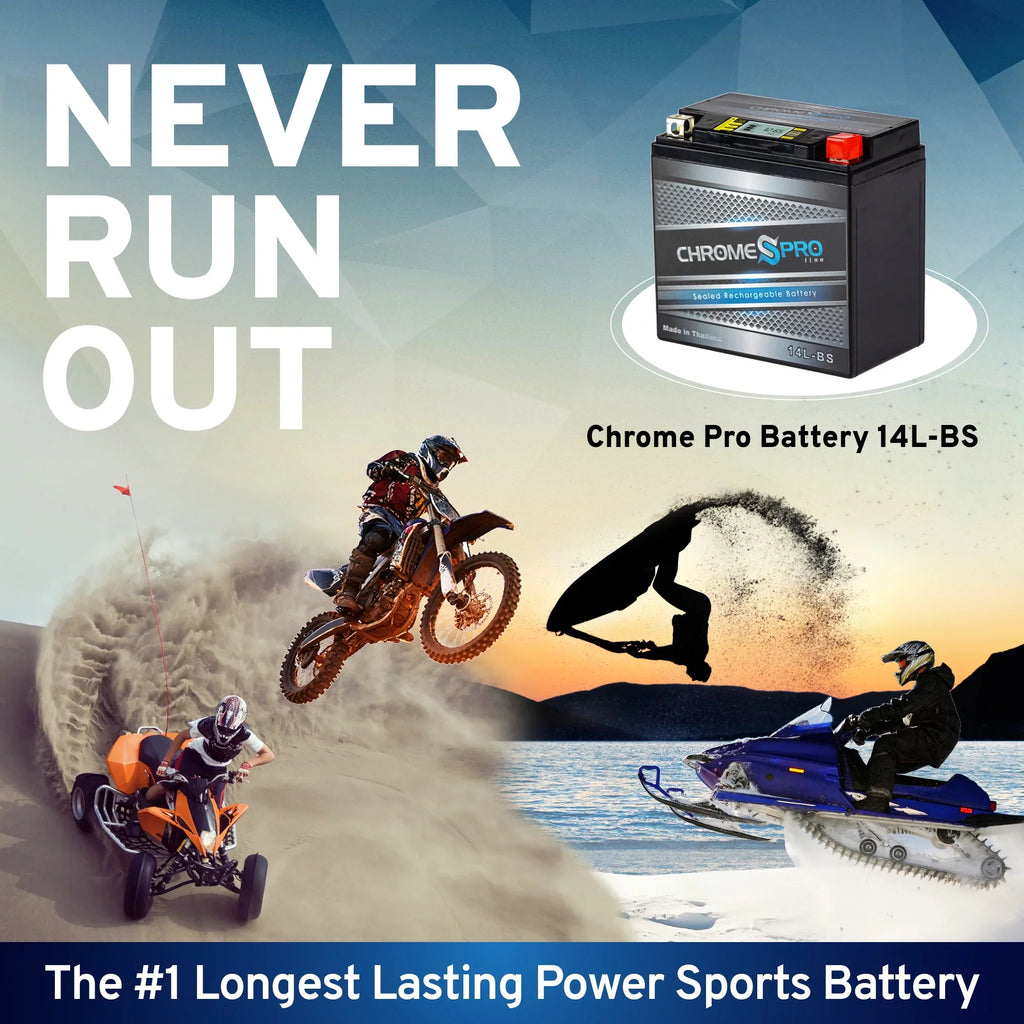 Chrome Pro Battery Ytx14l-bs (14l-bs 12volt, 14ah) iGel  Motorcycle Battery for Brp (can-am) 600cc Ryker (ace) Years (2019 - 2021)