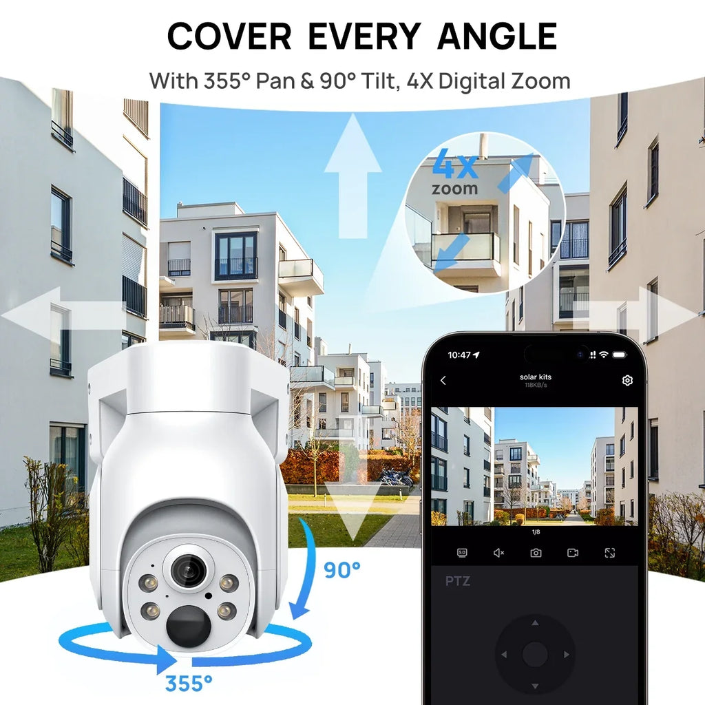 System 2Pcs 4MP Rechargeable Battery WiFi   Camera Kit with Solar Panels,4CH Base Station,Wireless Technology,Night Vision,Motion Detection