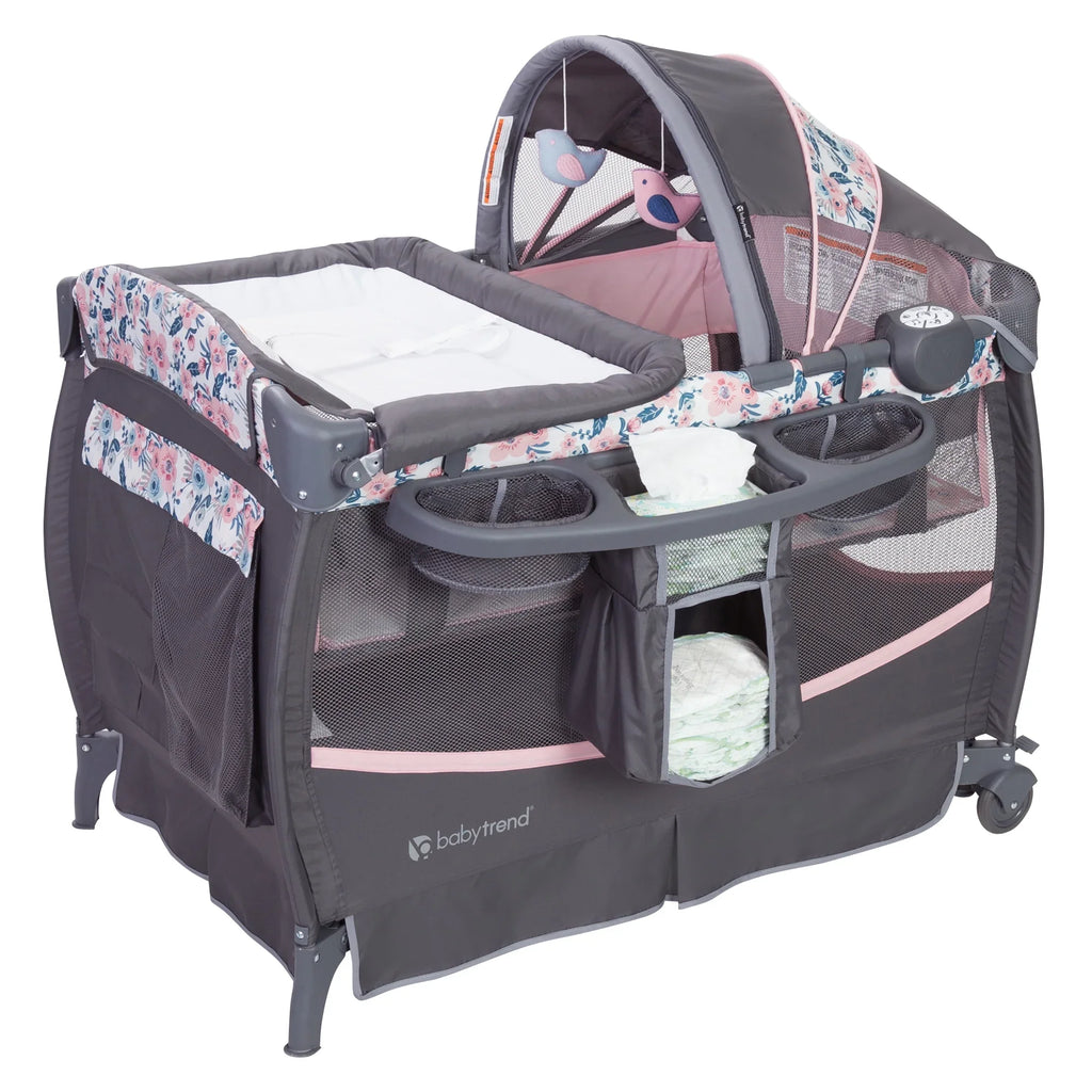 Baby Trend Deluxe  Nursery Center Playard with Travel Bag – Bluebell Pink