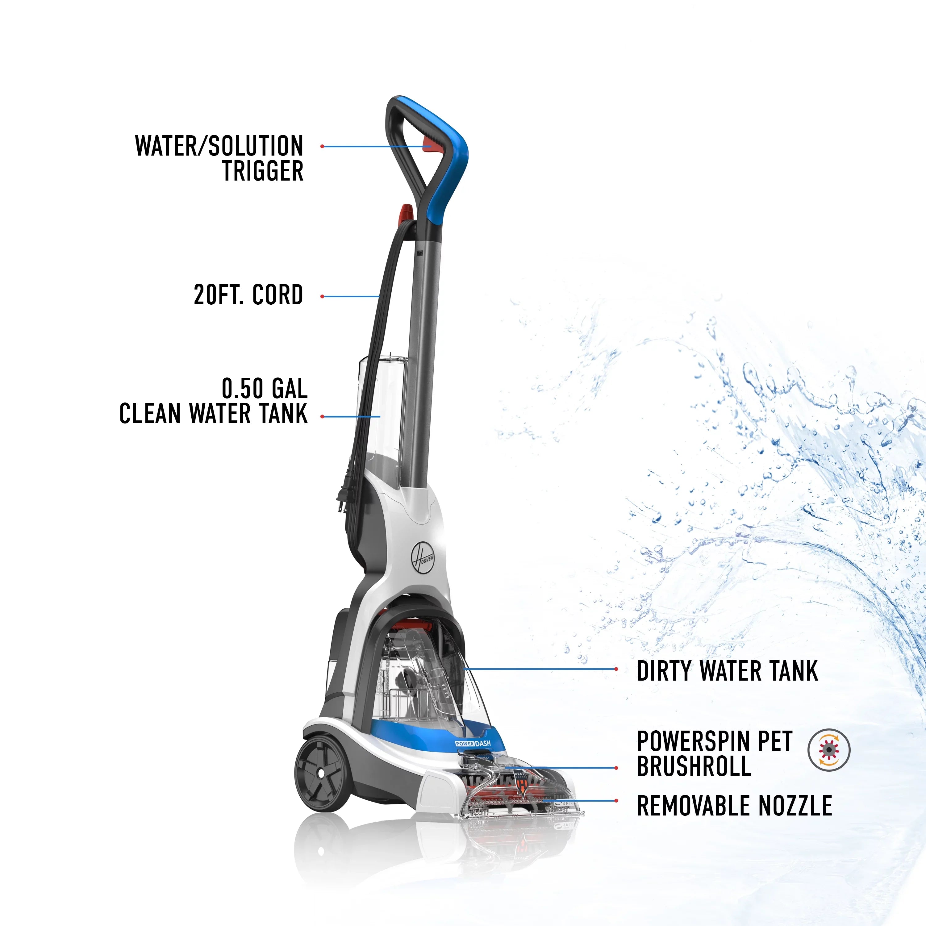 Hoover PowerDash Pet Compact Carpet Cleaner with Antimicrobial Pet Brushes FH50710