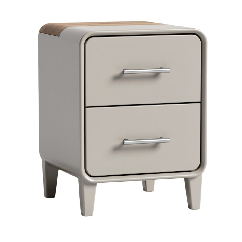 Modern Minimalist Nightstand with Two Drawers and Wood Top