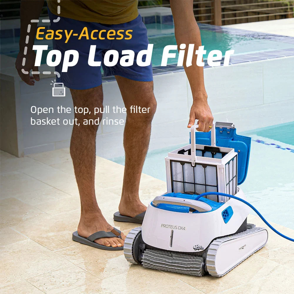 Dolphin Proteus DX4 Robotic Pool Vacuum Cleaner — Wall Climbing Capability — Powerful Waterline Scrubbing — Ideal for All Pool Types up to 50  in Length