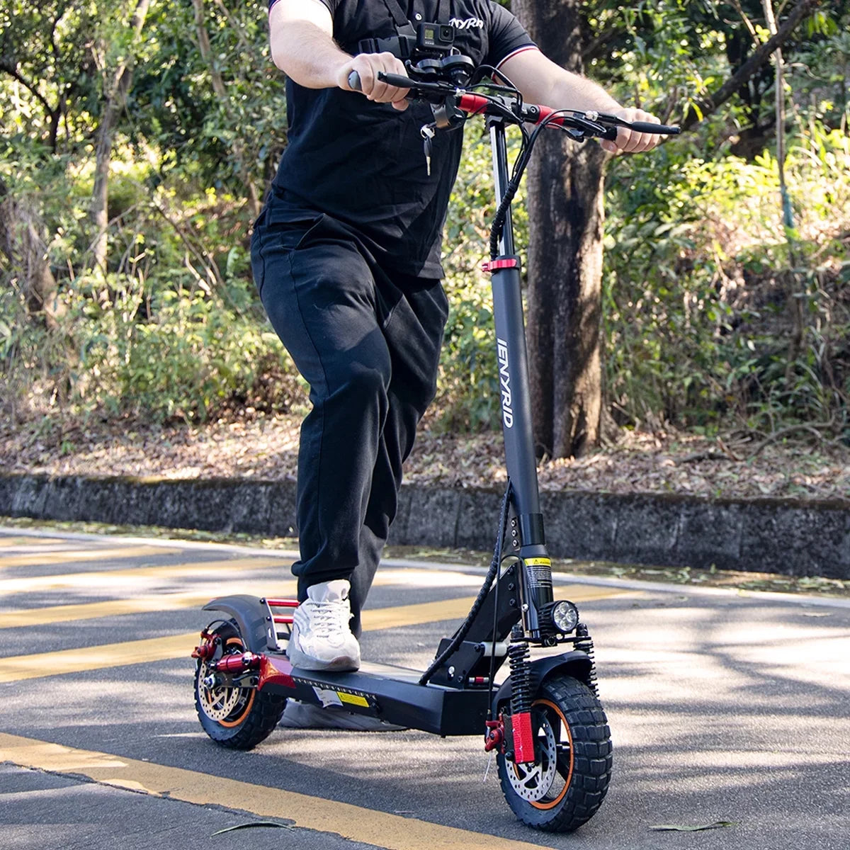 iENYRID Commuter E-Scooter Adult Electric Scooter with Seat,  Folding Adult Electric Skateboard up to 330lbs and 28 Miles Long Range, 10 inch Off Road Tires 600W(Peak 800W)