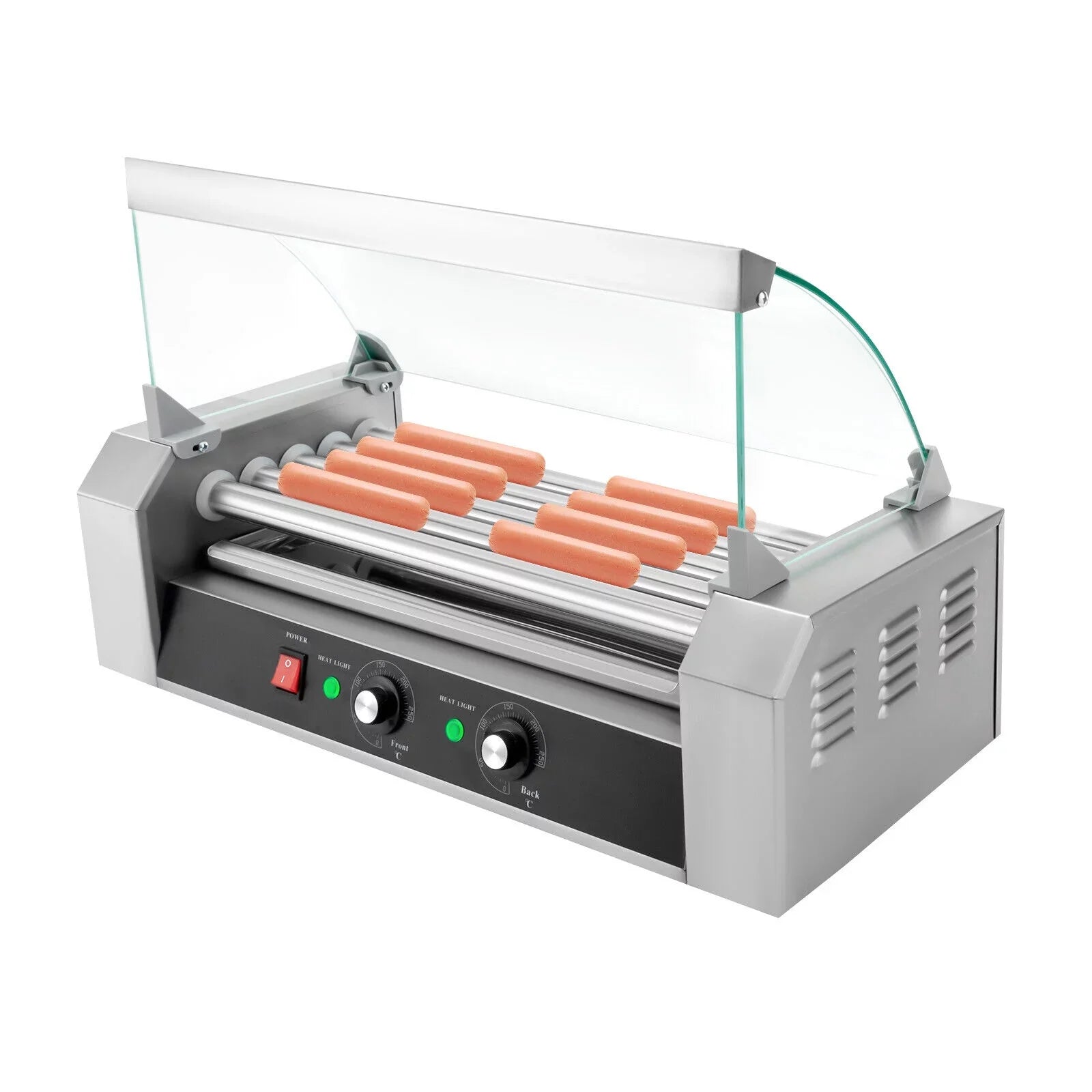 110V Sausage Grilling Machine Set 12-Hot Dog Holds 0-250℃ W/5 Stainless Rollers