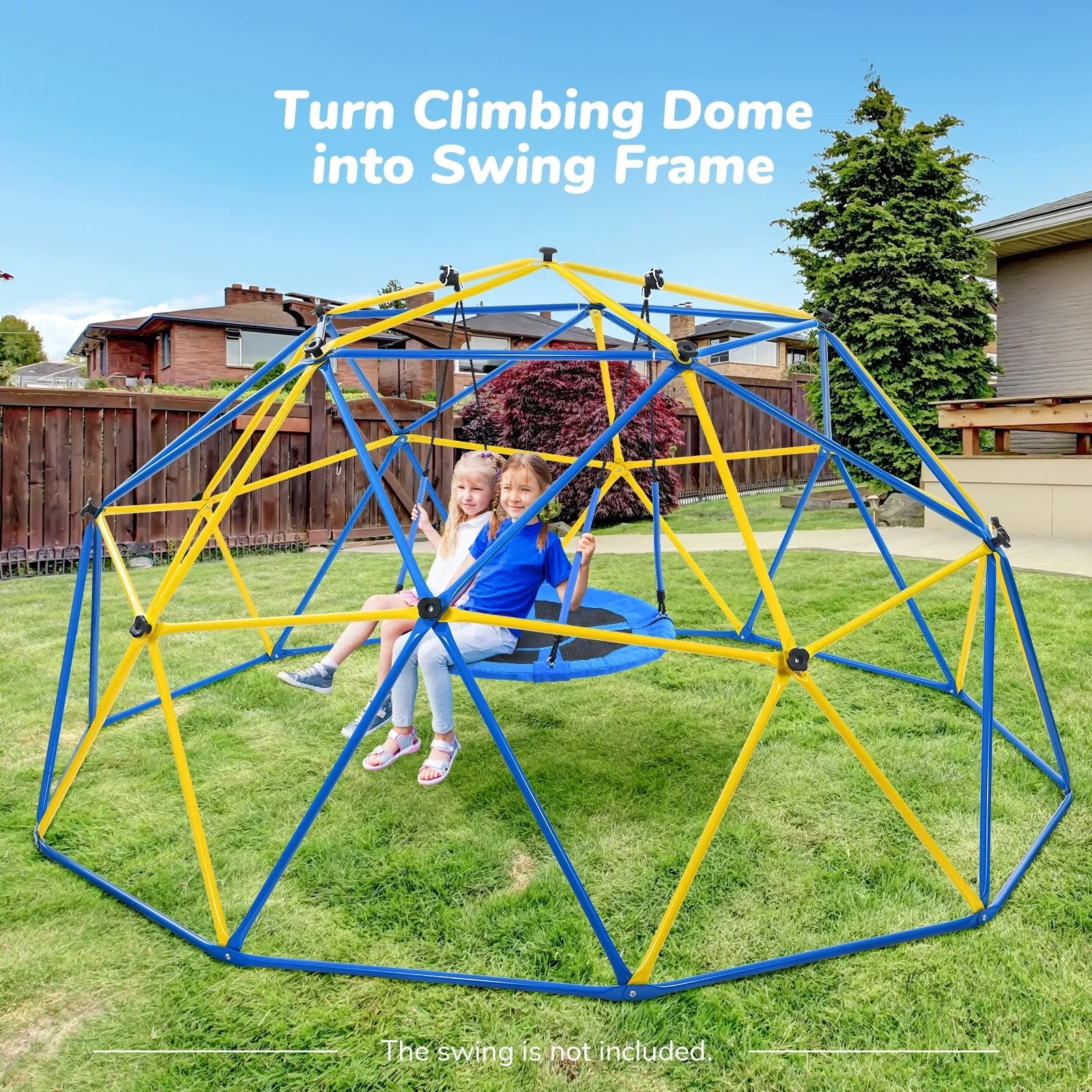 800 lbs Dome Climber with Canopy 10FT Steel Frame Climbing Dome with Swing and Hammock For Kids