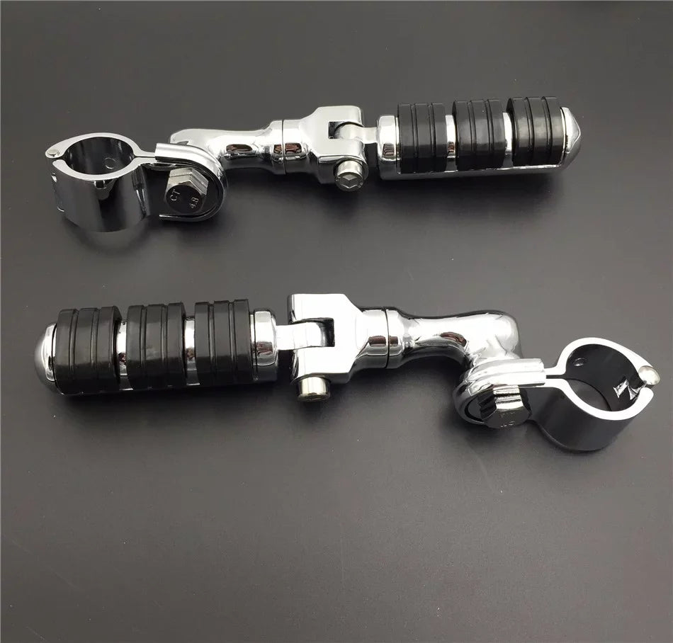 '- Chrome Regular Footrest Foot Pegs with 1 1/4" Short Angled Adjustable Clamps For Harley Davidson Sportster 883  1200/Triumph Rocket/Kawasaki Vulcan VN400 VN900