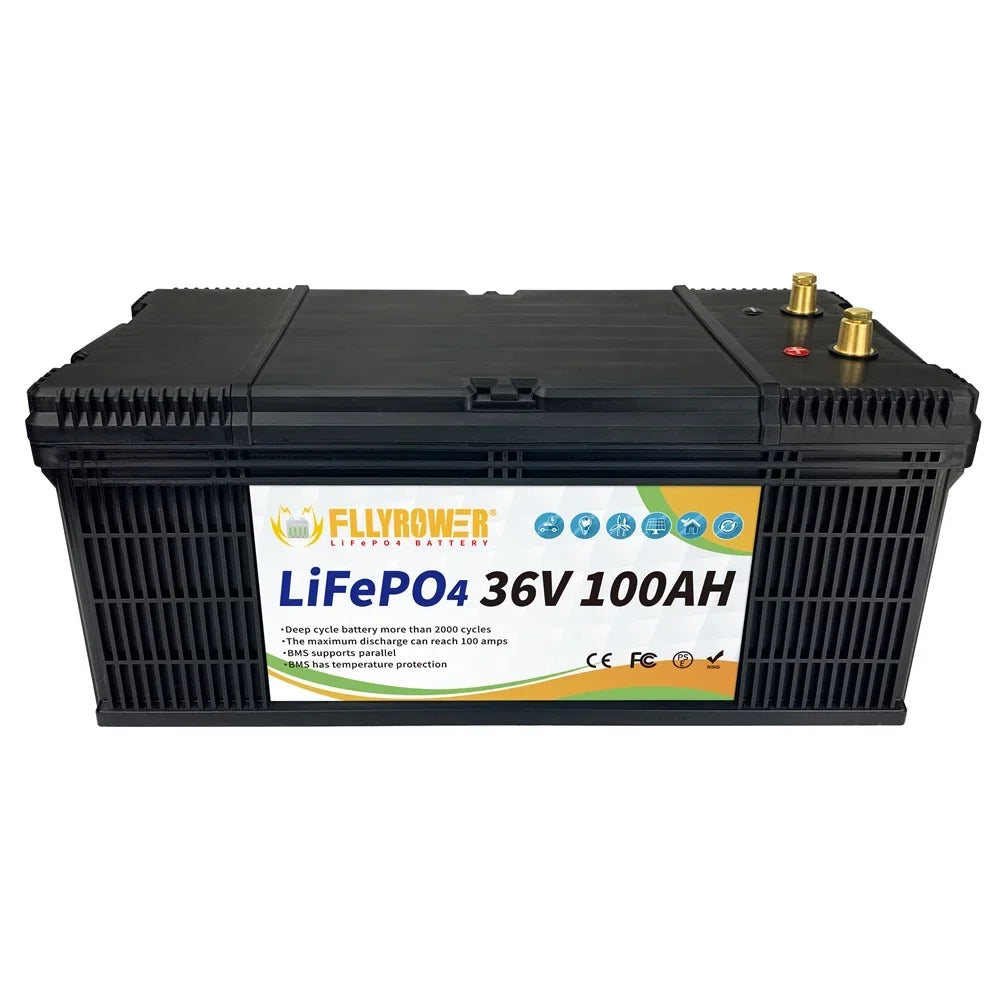 LifePo4 Battery 36v 100Ah Deep Cycles Lithium Battery with Perfect  Grade A Cells for Trolling Motor Golf Carts  Solar Panels Off Grid Applications Support Series and Parallel Second-hand Goods