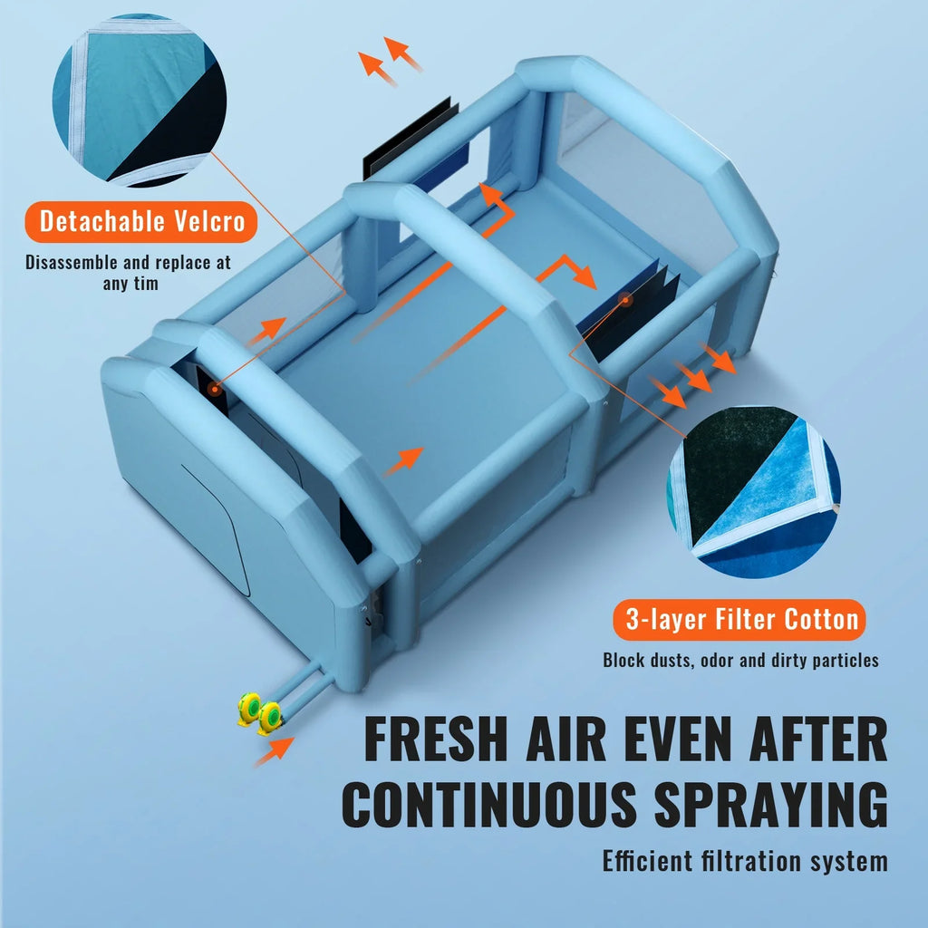 Inflatable Paint Booth 26x15x11ft Inflatable Spray Booth Car Paint Tent with 750W+950W Filter System Blower